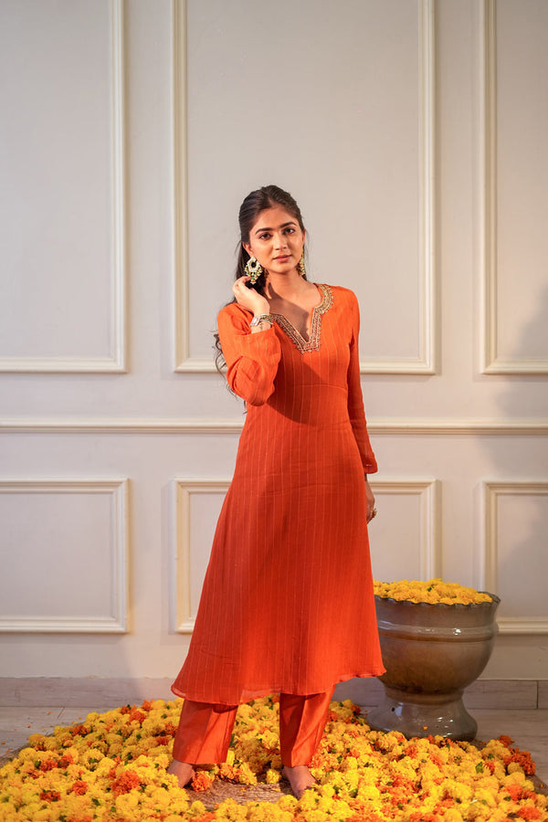 Burnt Orange Sequin Kurta Set