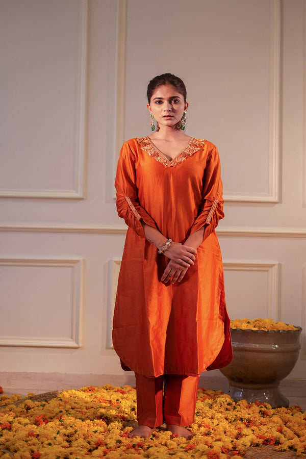 Burnt Orange Sequin Kurta Set