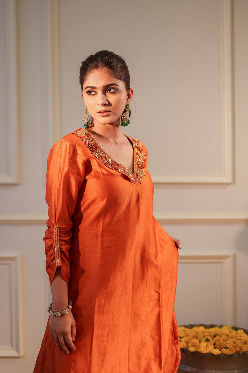 Burnt Orange Sequin Kurta Set