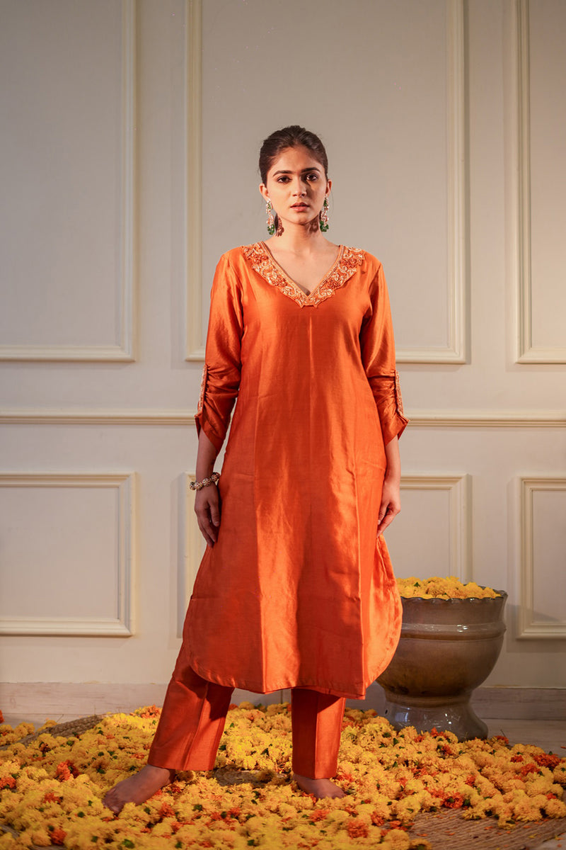 Burnt Orange Sequin Kurta Set