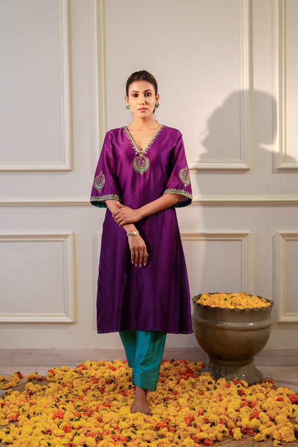 Purple & Teal Sequin Kurta Set