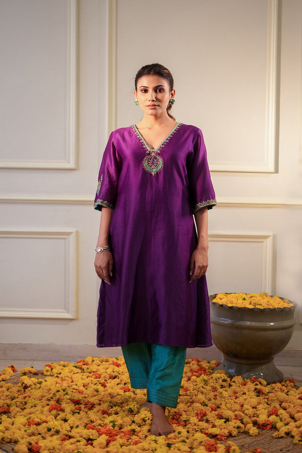 Purple & Teal Sequin Kurta Set