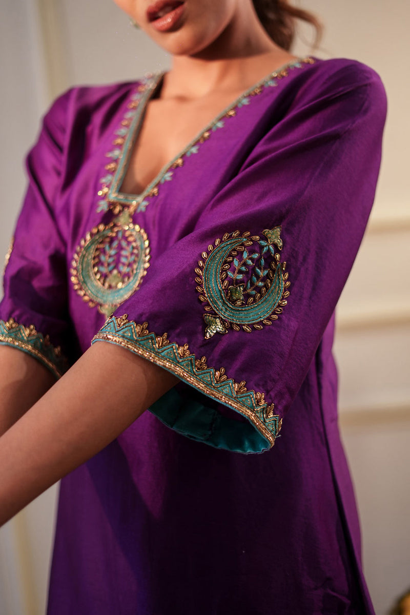 Purple & Teal Sequin Kurta Set