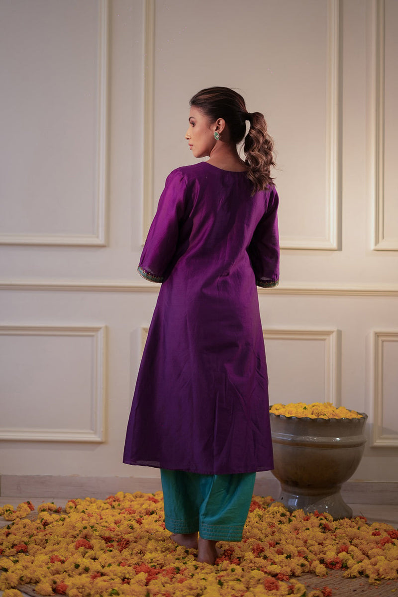 Purple & Teal Sequin Kurta Set