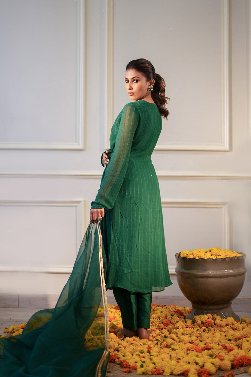 Bottle Green Sequin Kurta Set
