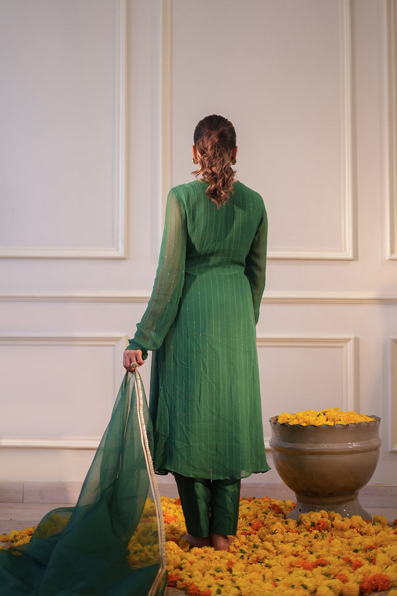 Bottle Green Sequin Kurta Set