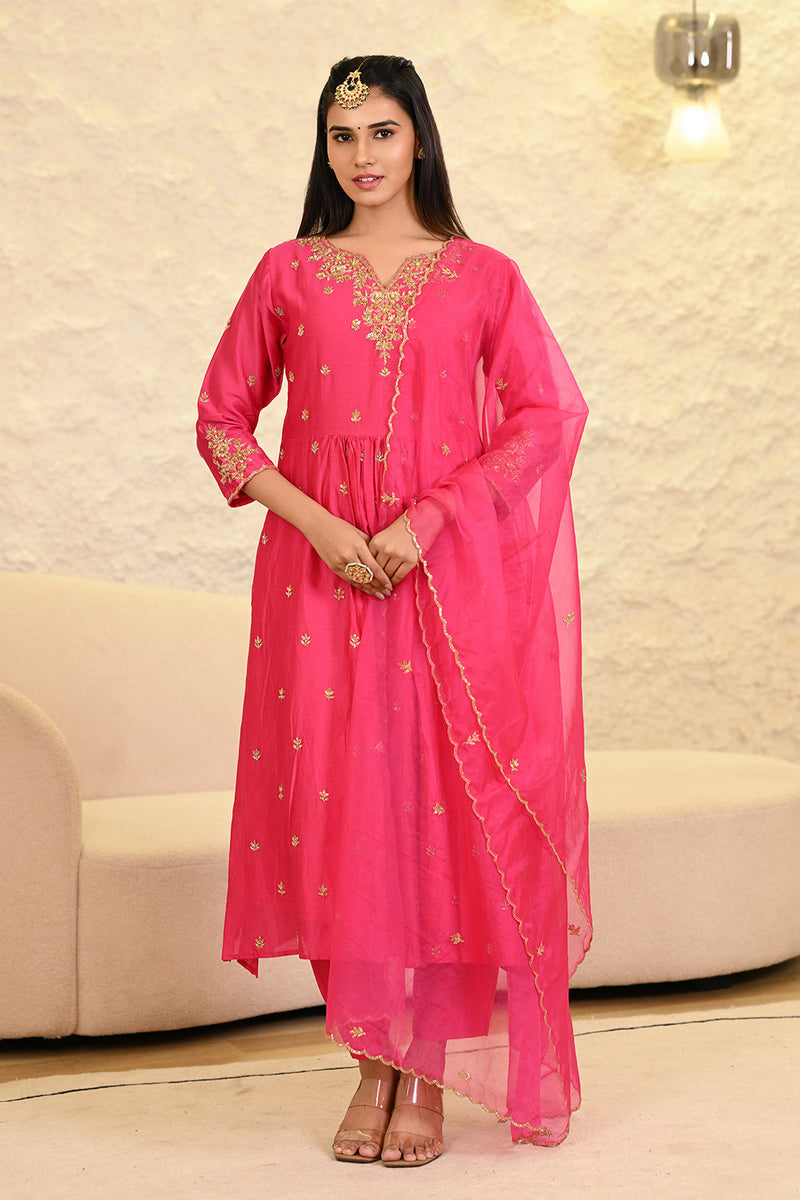 Hot Pink Kurta with Pant & Dupatta Set