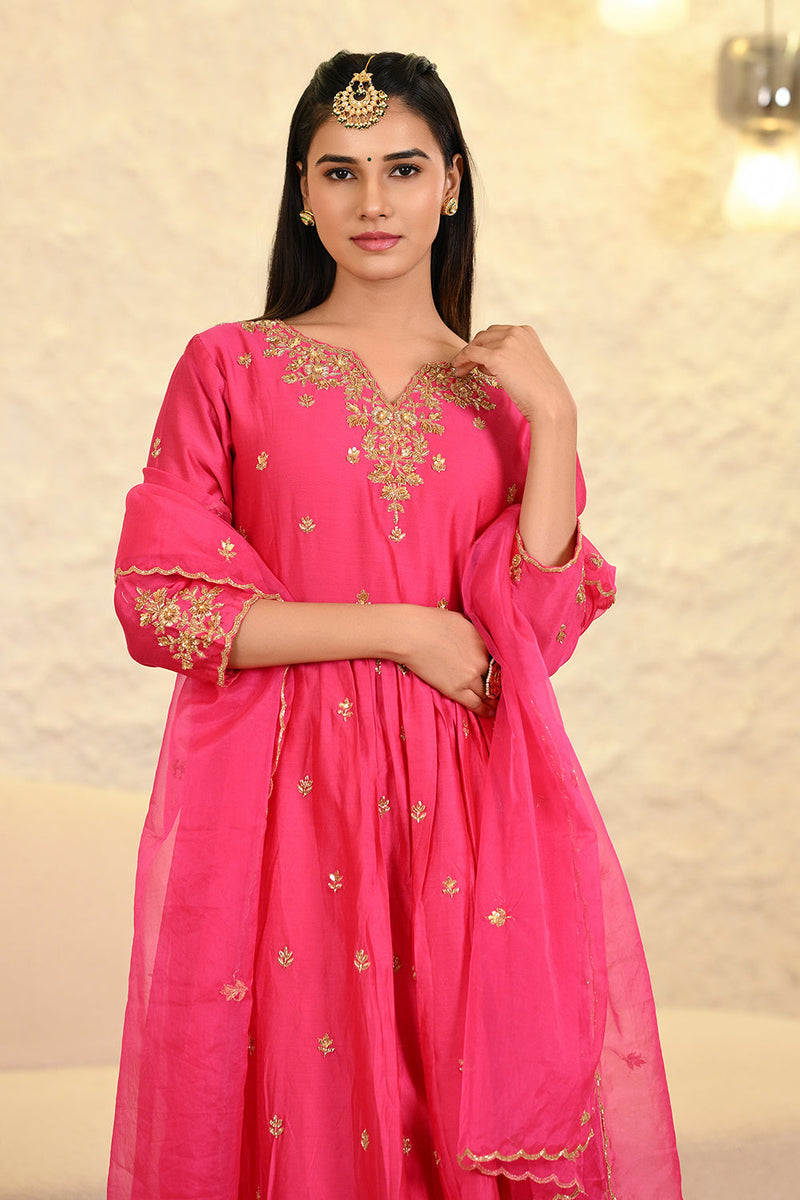 Hot Pink Kurta with Pant & Dupatta Set