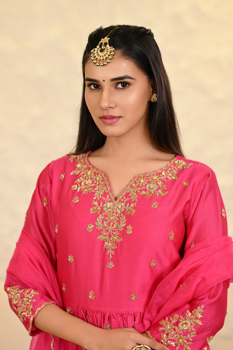 Hot Pink Kurta with Pant & Dupatta Set
