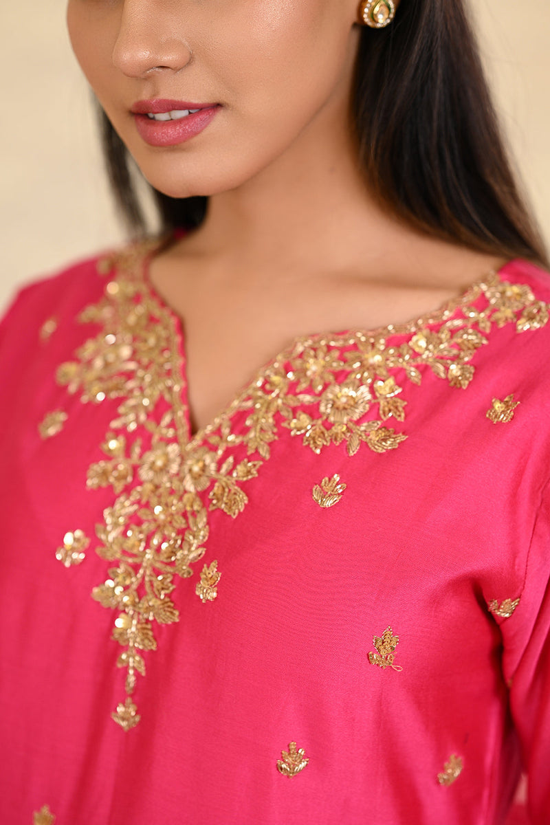 Hot Pink Kurta with Pant & Dupatta Set