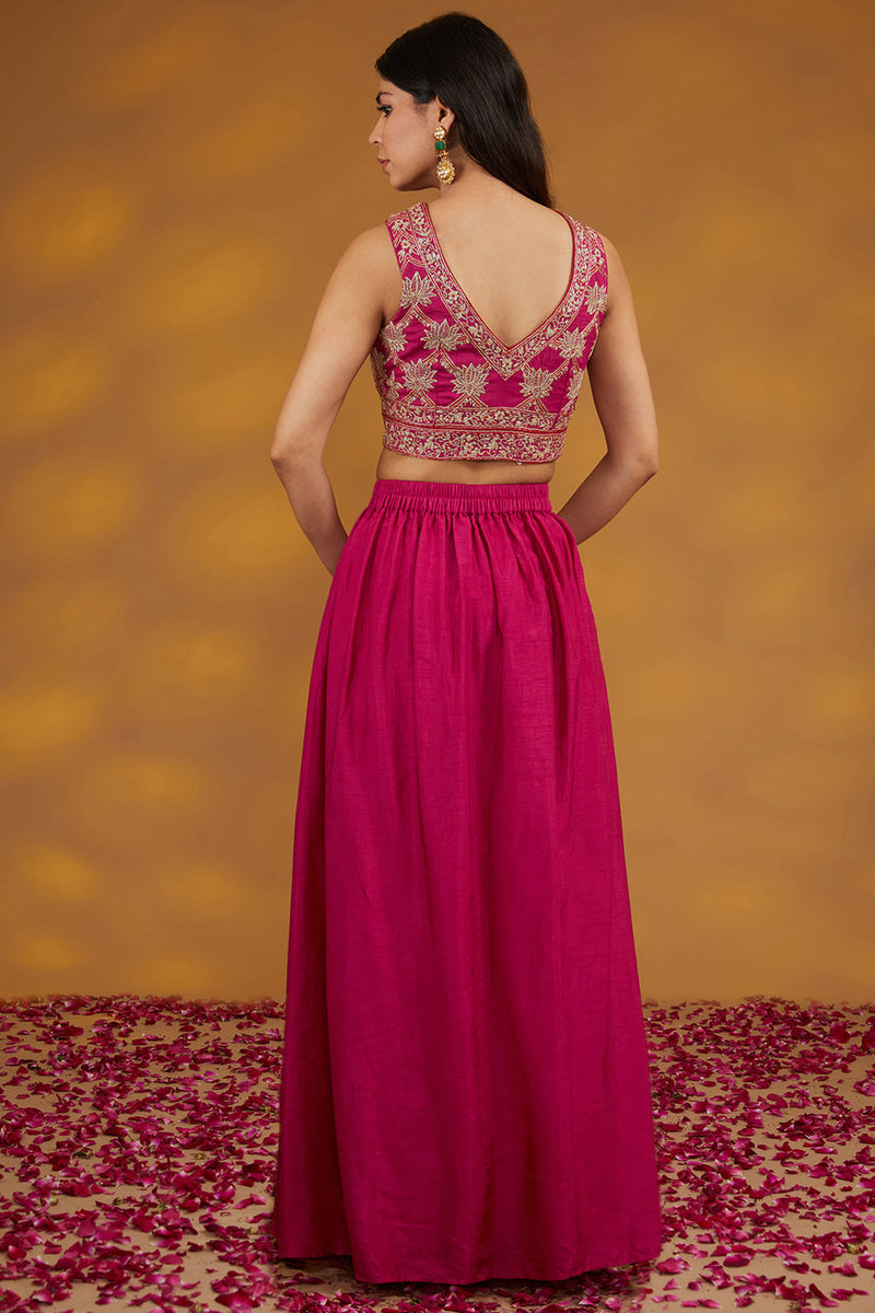 Pink Crepe Hand Embroidered Skirt Set
