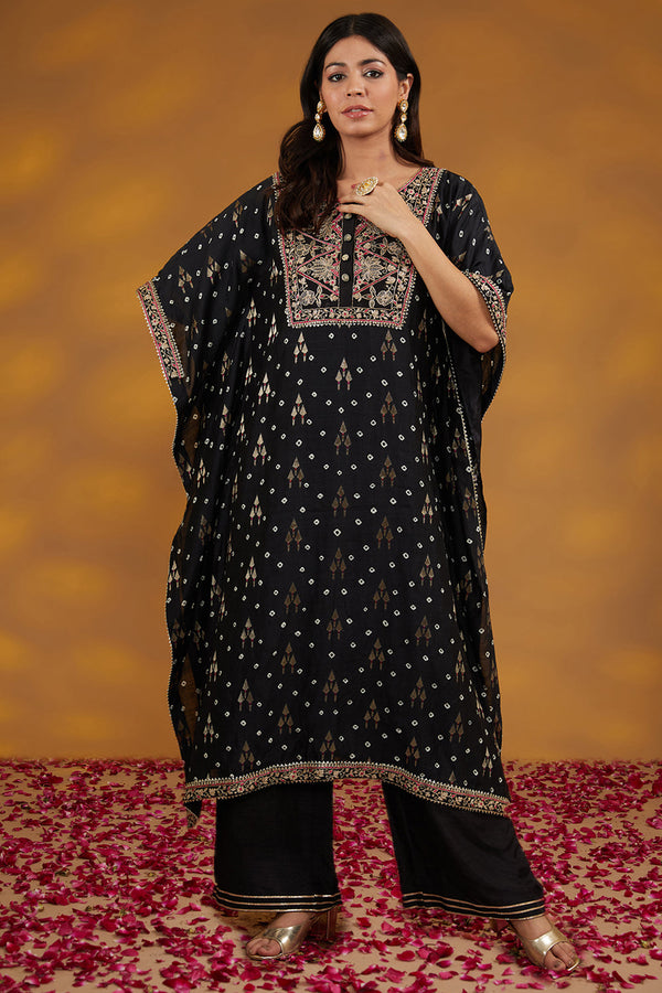 Black Chanderi Silk Machine Embroidered Co-Ord Set