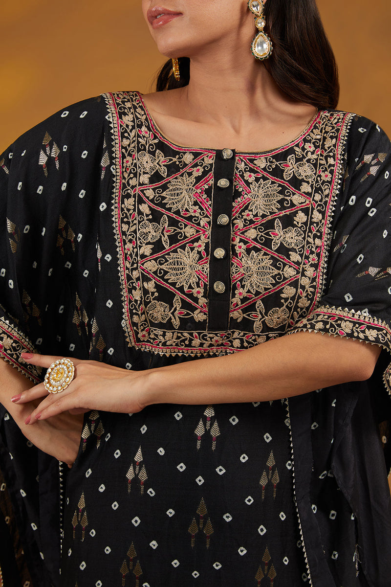 Black Chanderi Silk Machine Embroidered Co-Ord Set