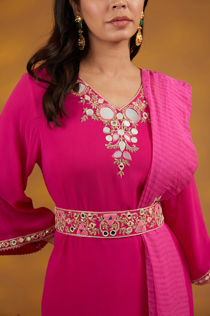 Pink Georgette Hand Embroidered Kurta Suit Set