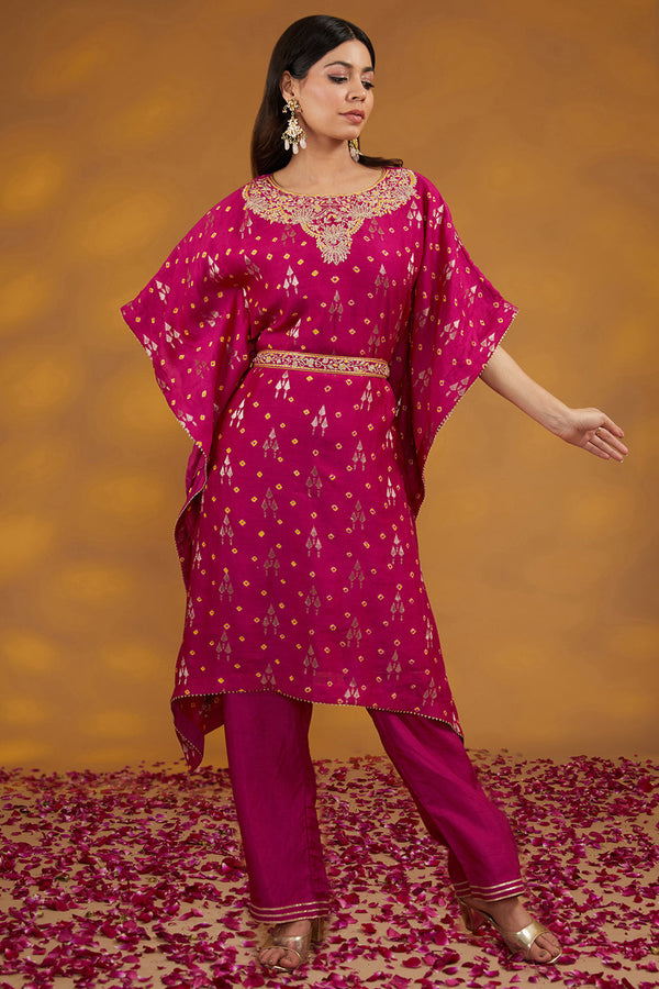 Pink  Chanderi Silk Machine Embroidered Co-Ord Set