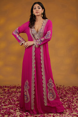 Pink Georgette Hand Embroidered Sharara Set