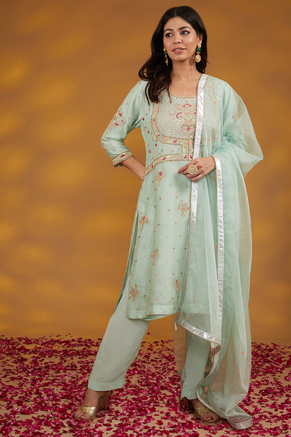 Blue Otganza Hand Embroidered Kurta Suit Set