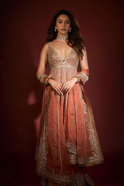 Burnt Orange Gota Patti Sharara Set