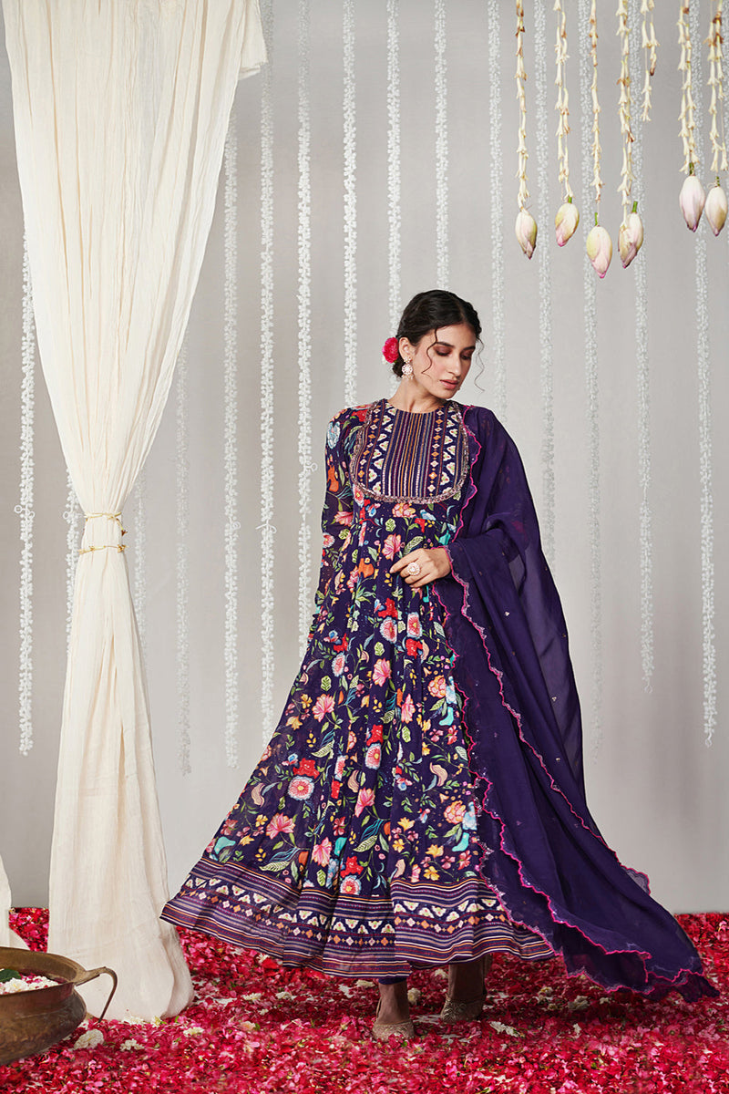 Bagicha Purple Anarkali Set Of 3