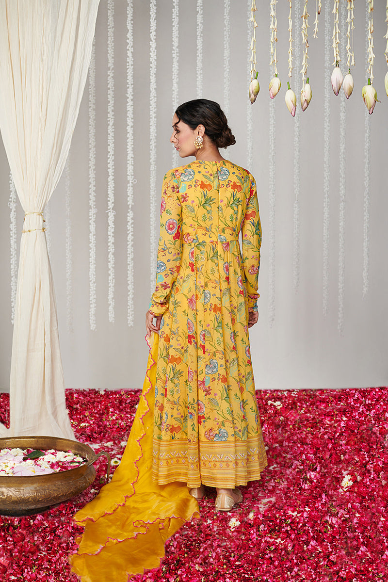 Bagicha Yellow Anarkali Set Of 3