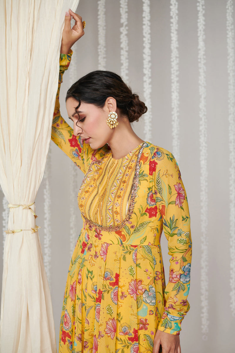 Bagicha Yellow Anarkali Set Of 3