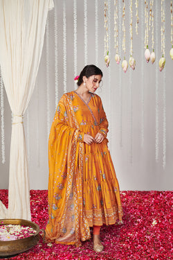 Bagicha Orange Angrakha Anarkali Set Of 3