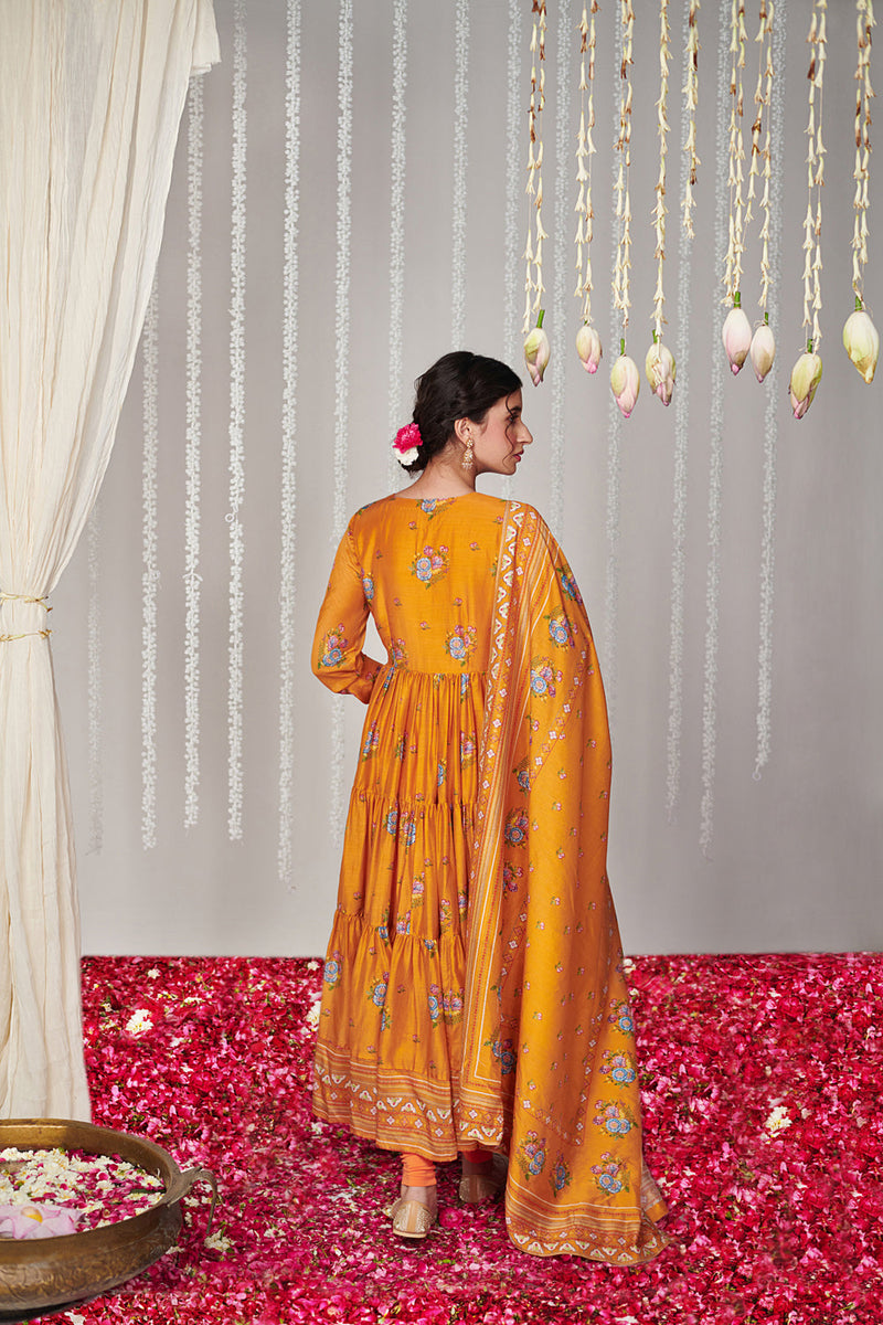 Bagicha Orange Angrakha Anarkali Set Of 3