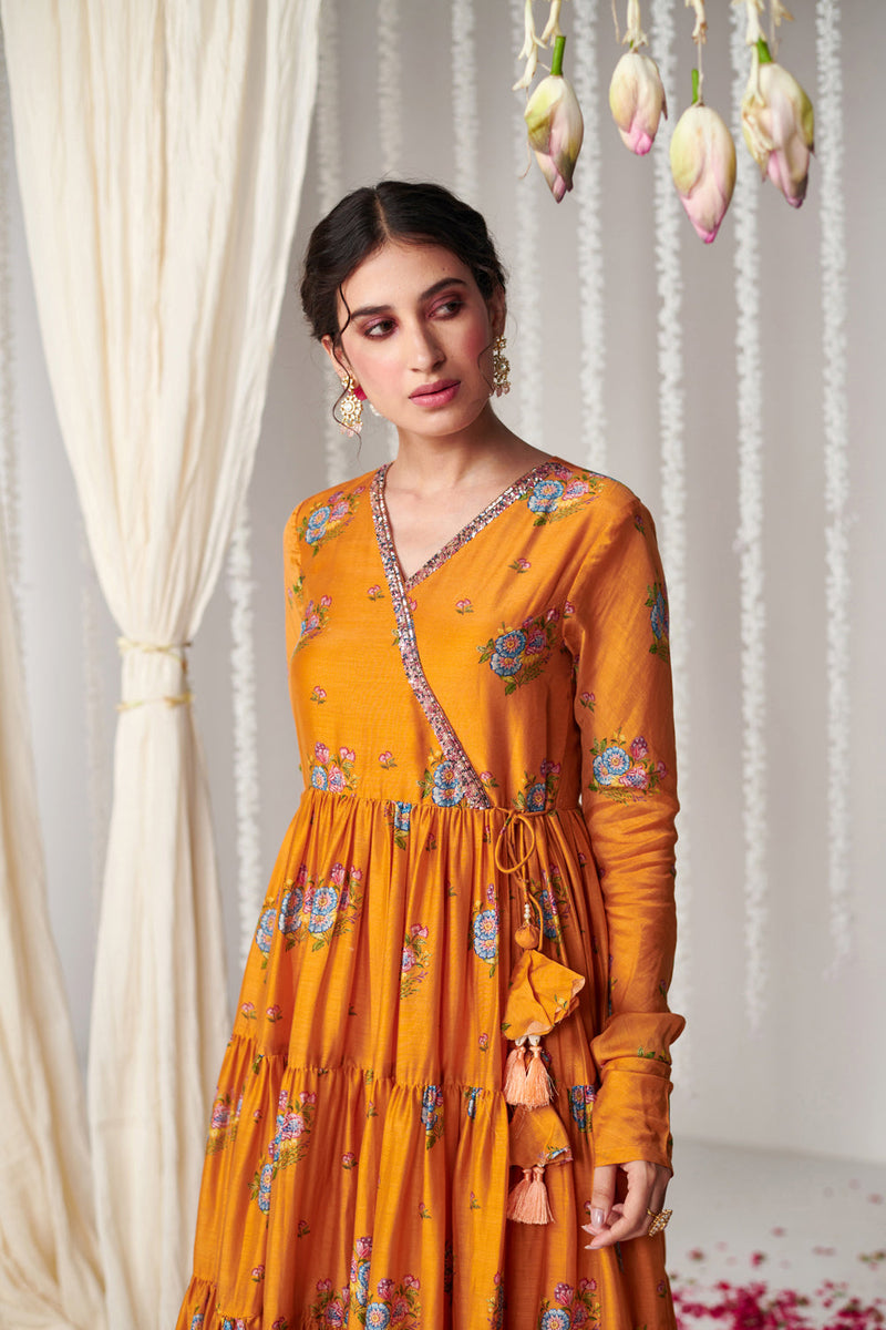 Bagicha Orange Angrakha Anarkali Set Of 3