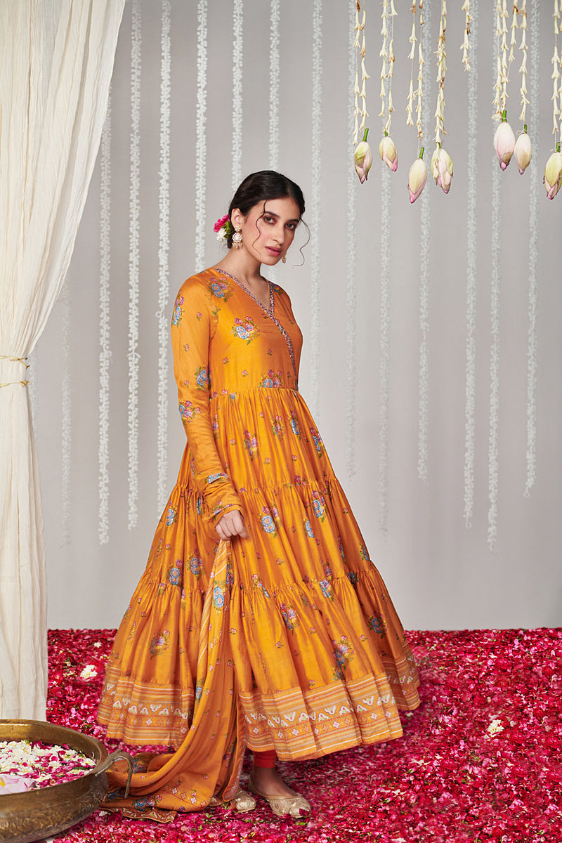 Bagicha Orange Angrakha Anarkali Set Of 3