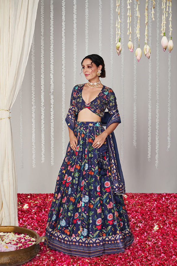 Bagicha Deep Blue Lehenga Set Of 3