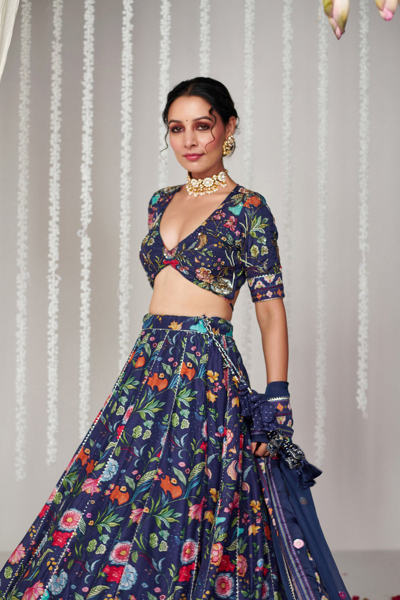 Bagicha Deep Blue Lehenga Set Of 3