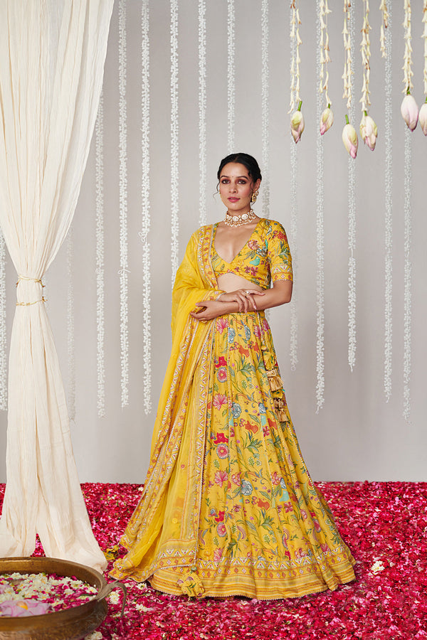 Bagicha Yellow Lehenga Set Of 3