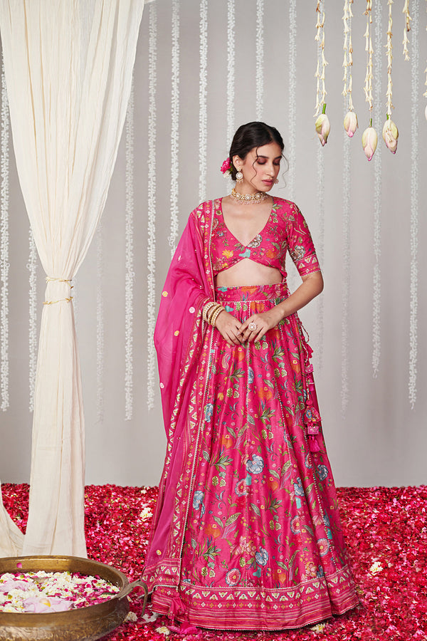 Bagicha Hot Pink Lehenga Set Of 3