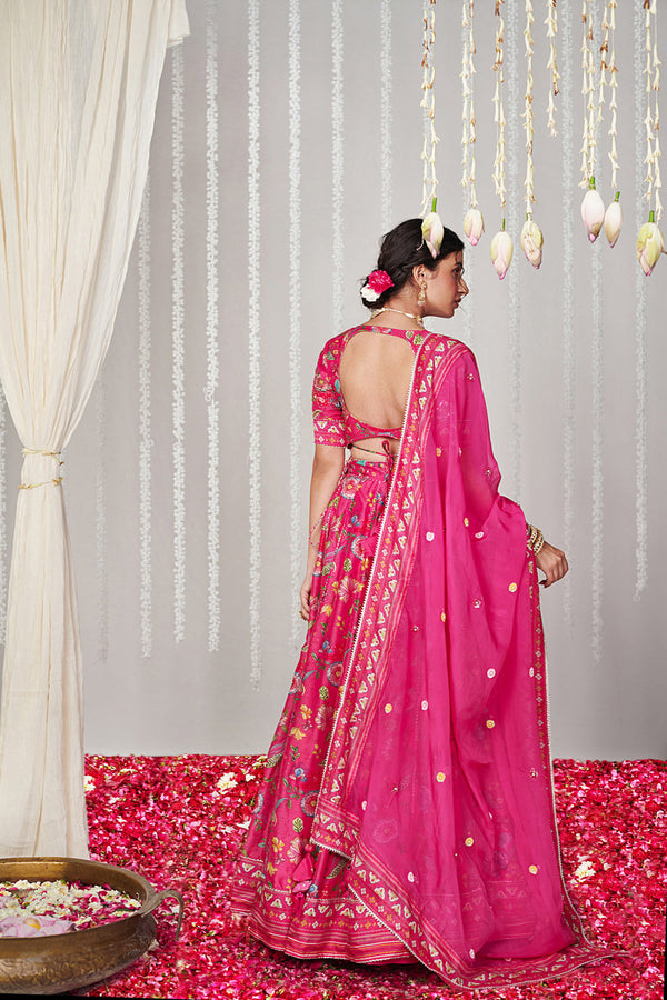 Bagicha Hot Pink Lehenga Set Of 3