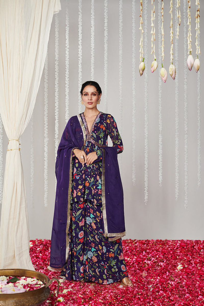 Bagicha Purple Sharara Set Of 3