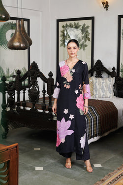 Nargis Black Big Flower Kurta Set Of 3