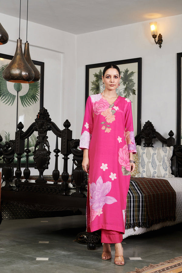 Nargis Hot Pink Big Flower Kurta Set Of 3