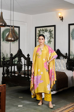 Nargis Mustard Big Flower Kurta Set Of 3