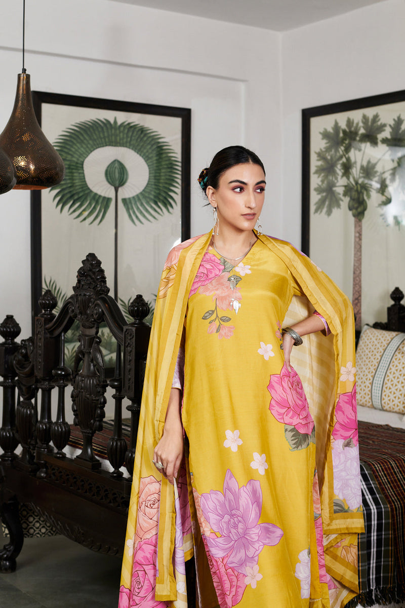 Nargis Mustard Big Flower Kurta Set Of 3