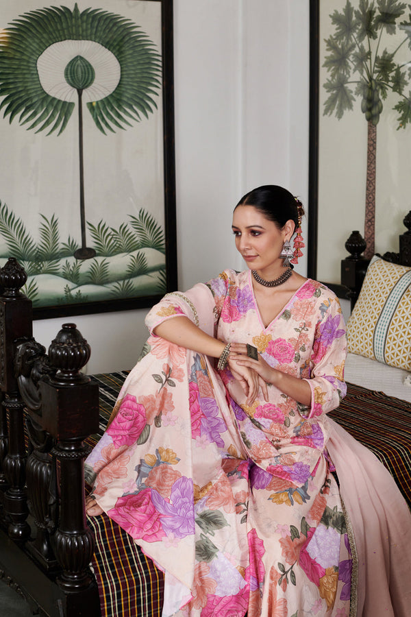 Nargis Nude Beige Digital Printed Sharara Set Of 3