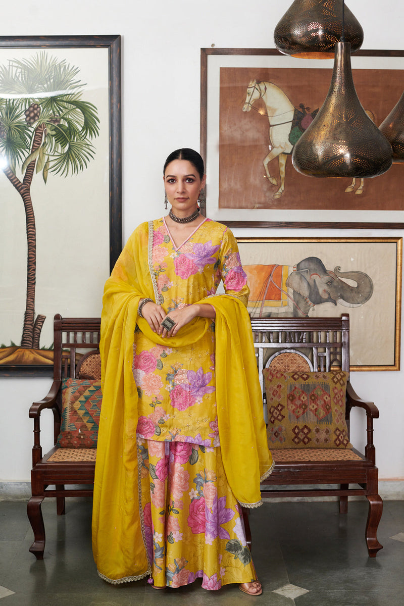 Nargis Mustard Digital Printed Sharara Set Of 3