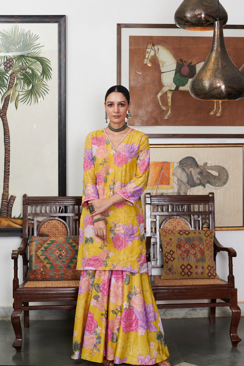 Nargis Mustard Digital Printed Sharara Set Of 3