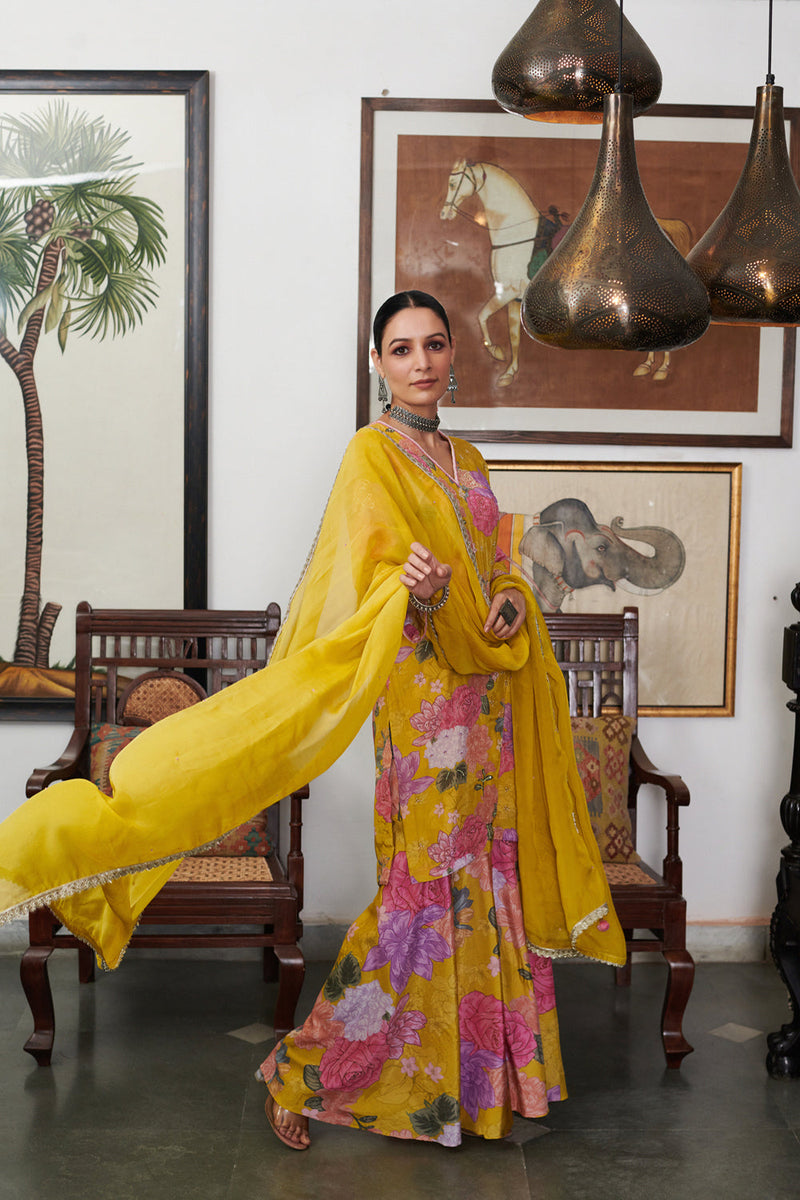 Nargis Mustard Digital Printed Sharara Set Of 3