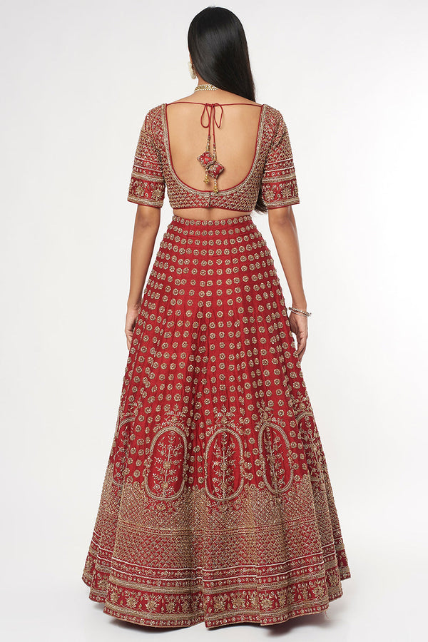 Barn Red Dabka Embroidered Lehenga Set