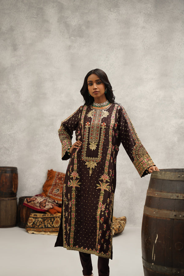 Brown Embroidered Suit Set