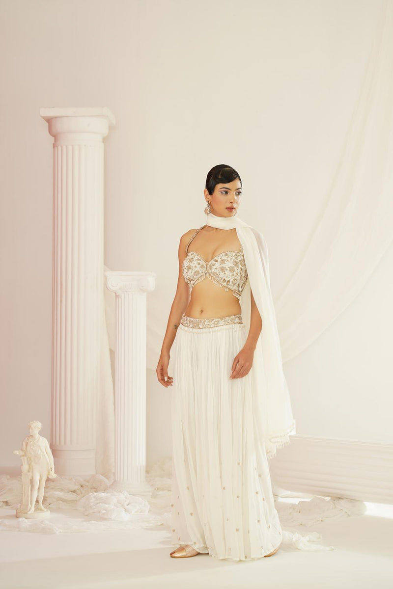 Ivory Embellished Kurta, Pallazo And Dupatta