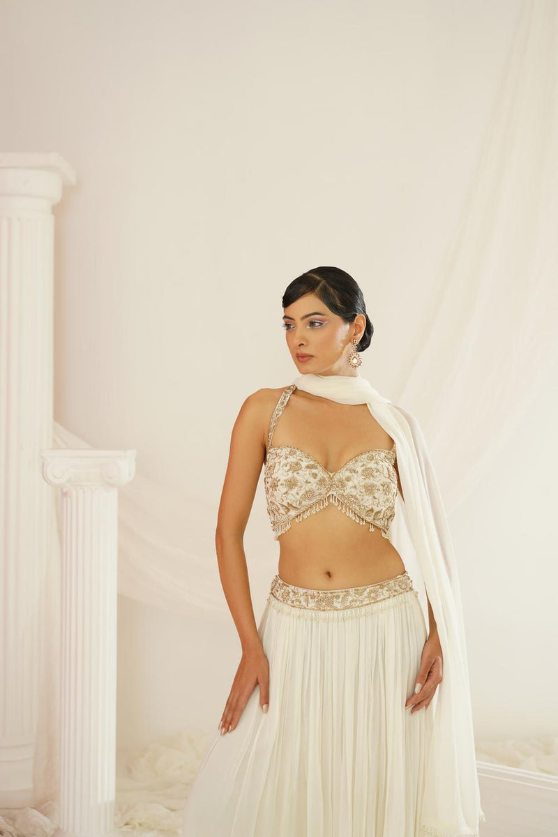 Ivory Embellished Kurta, Pallazo And Dupatta