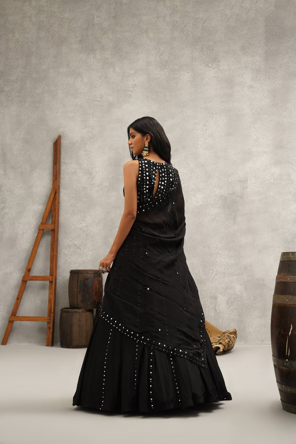 Black Mirror Work Embroidered Lehenga Set