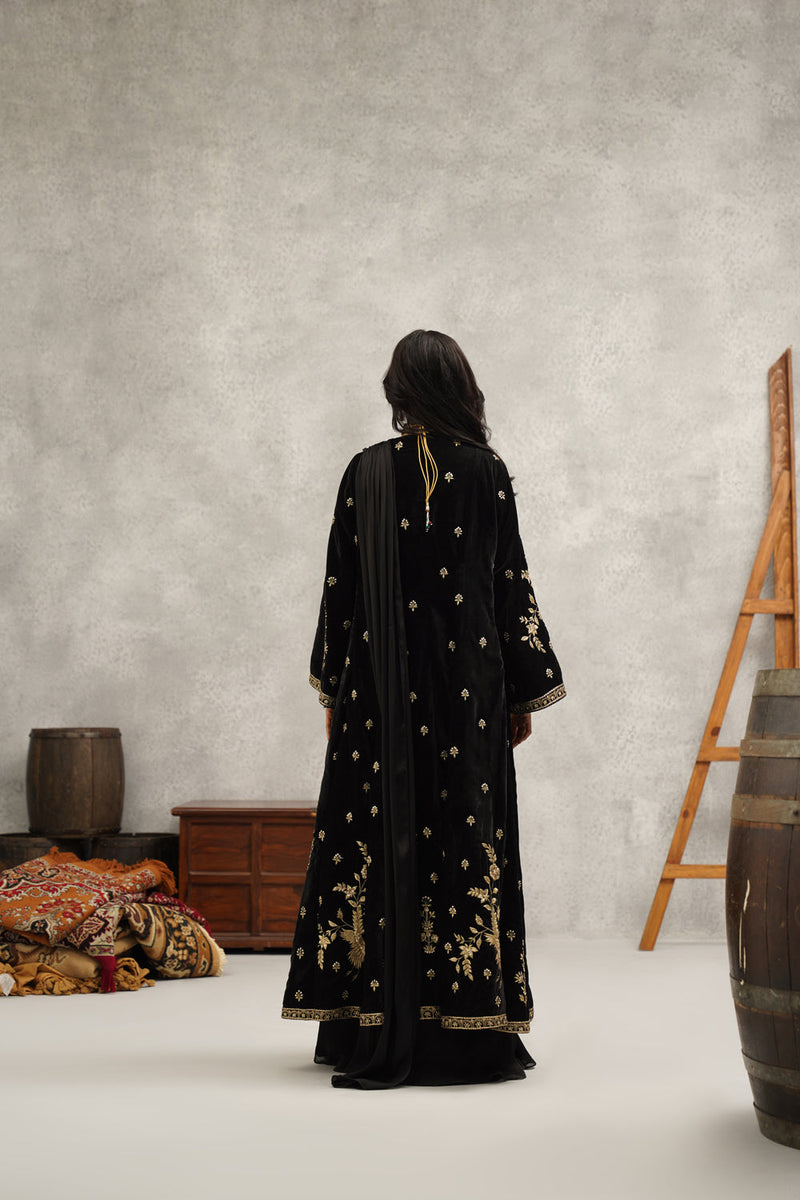 Black Embroidered Saree Set