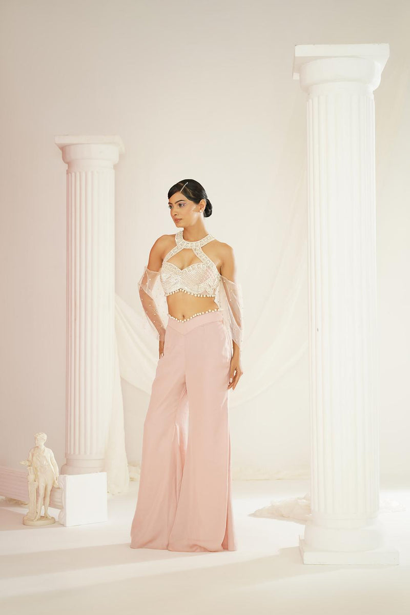 Blush Pink Embellished Blouse And Pallazo